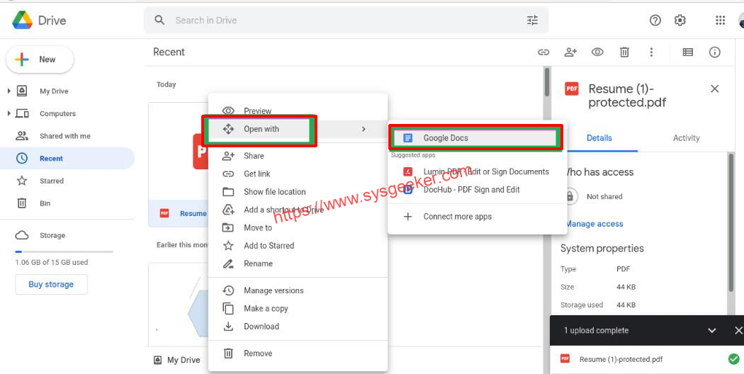 remove PDF password with google drive