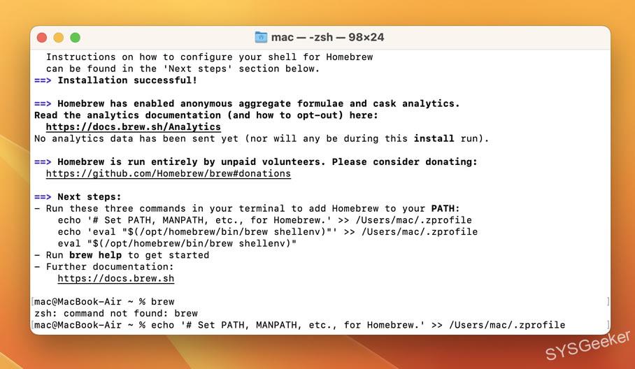 homebrew install success