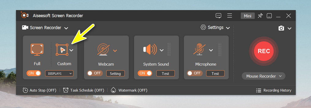 screen recorder home set area