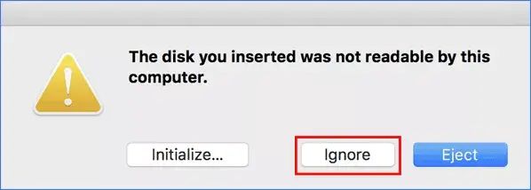 The disk you inserted was not readable by this computer