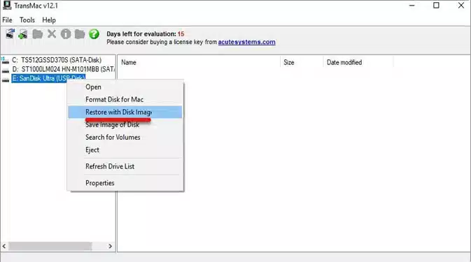 restore wtih disk image