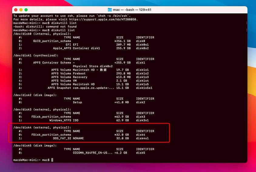 list USB drive with Terminal