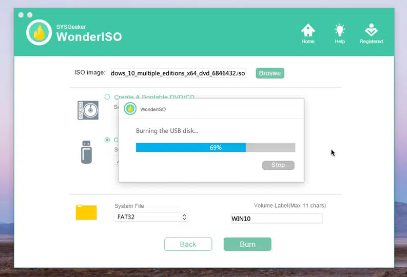 start to burn ISO to USB