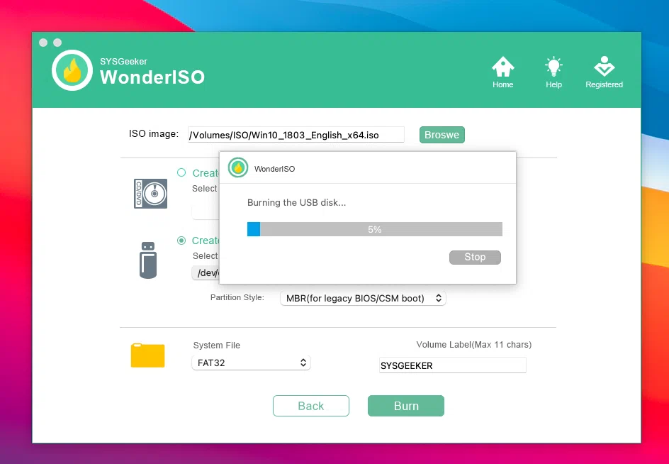 start to burn ISO to USB on mac
