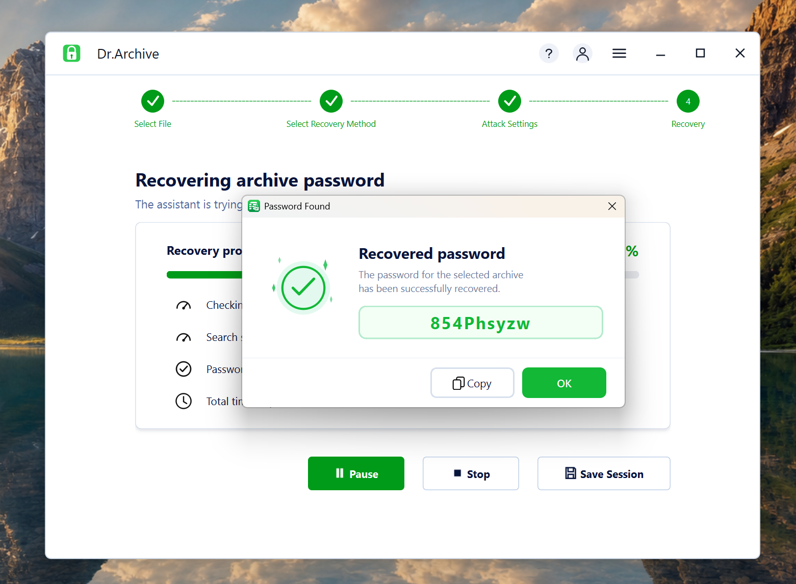 Recovered RAR password found in Dr.Archive