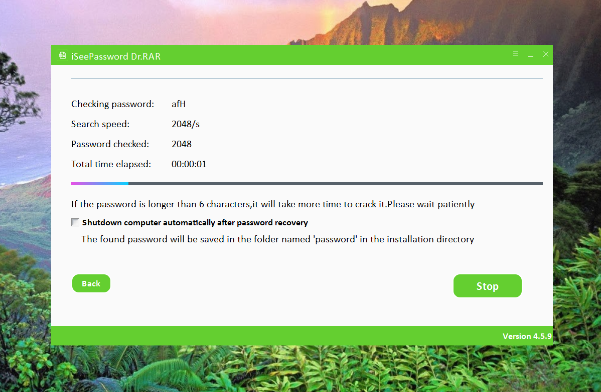 start to unlock rar password