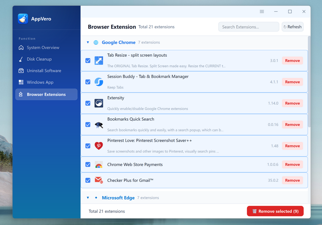 SysGeeker AppVero Remove Browser Extensions