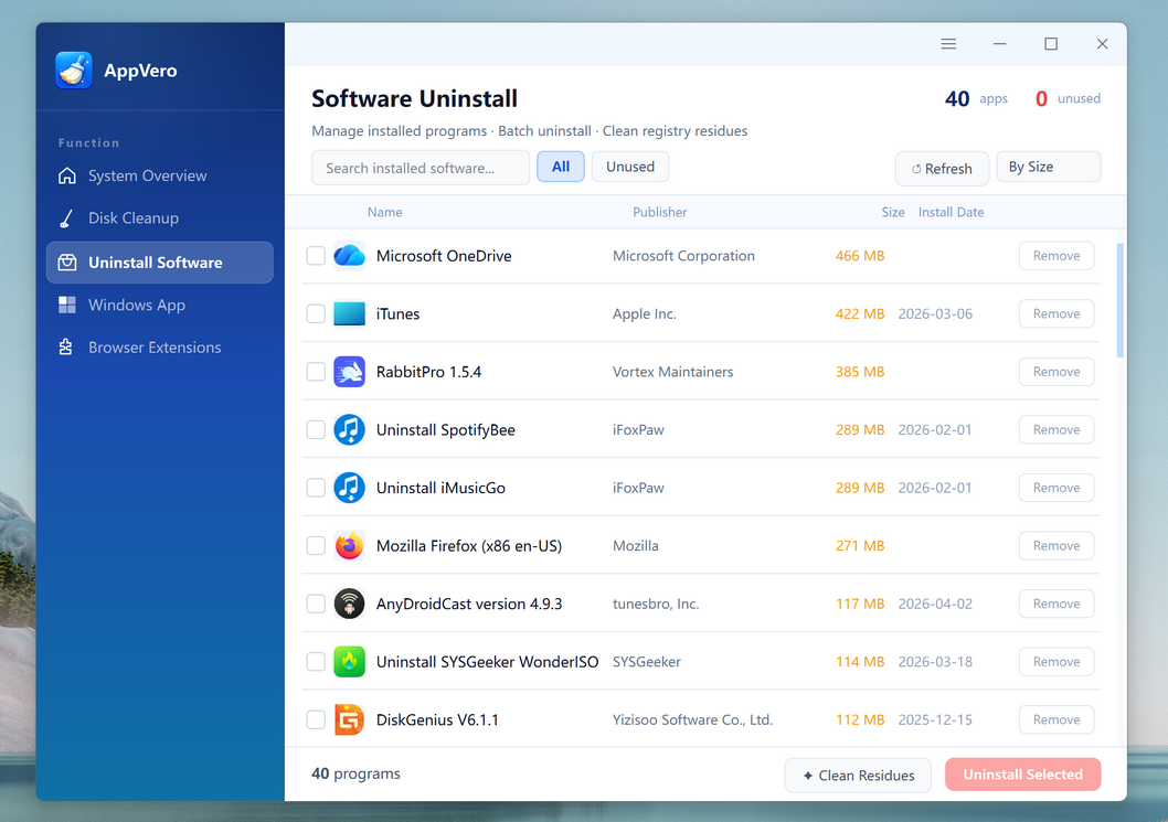 SysGeeker AppVero Uninstall Apps