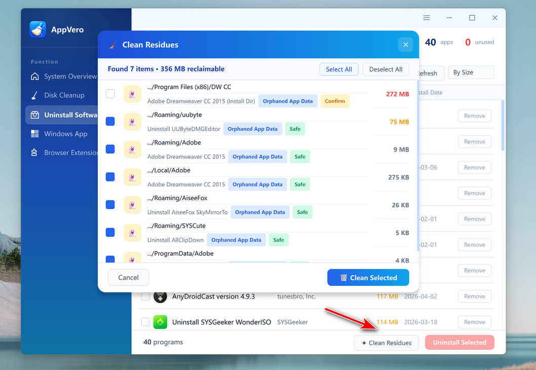 SysGeeker AppVero Uninstall Apps