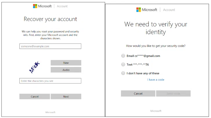 Microsoft password reset