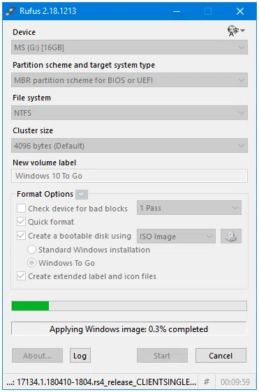 start to create a windows to go usb