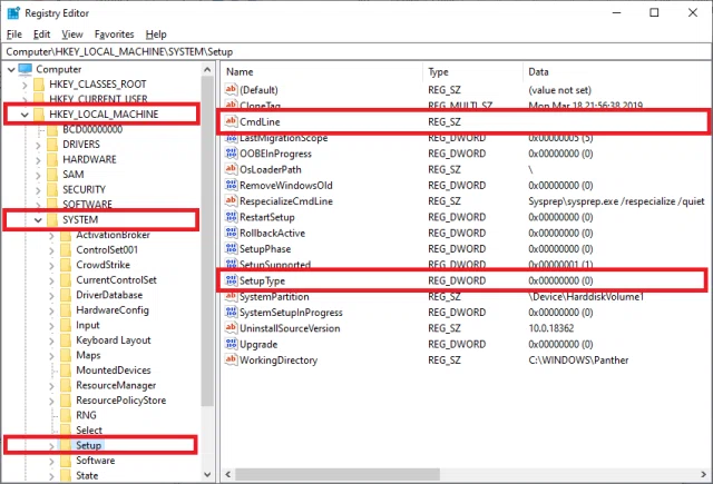 HKEY_LOCAL_MACHINE\SYSTEM\Setup