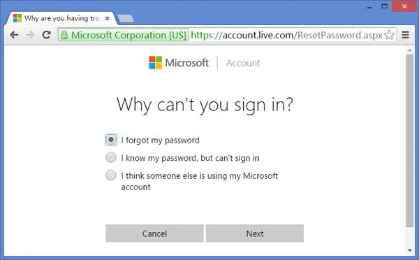 Microsoft Account Password Reset