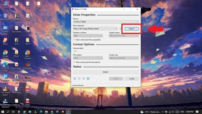 select windows 11 iso file