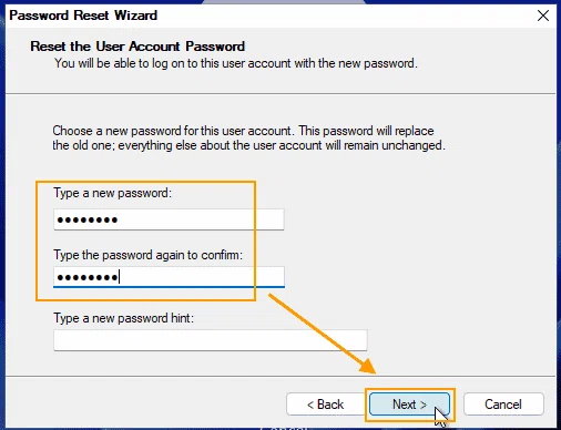 type your new password
